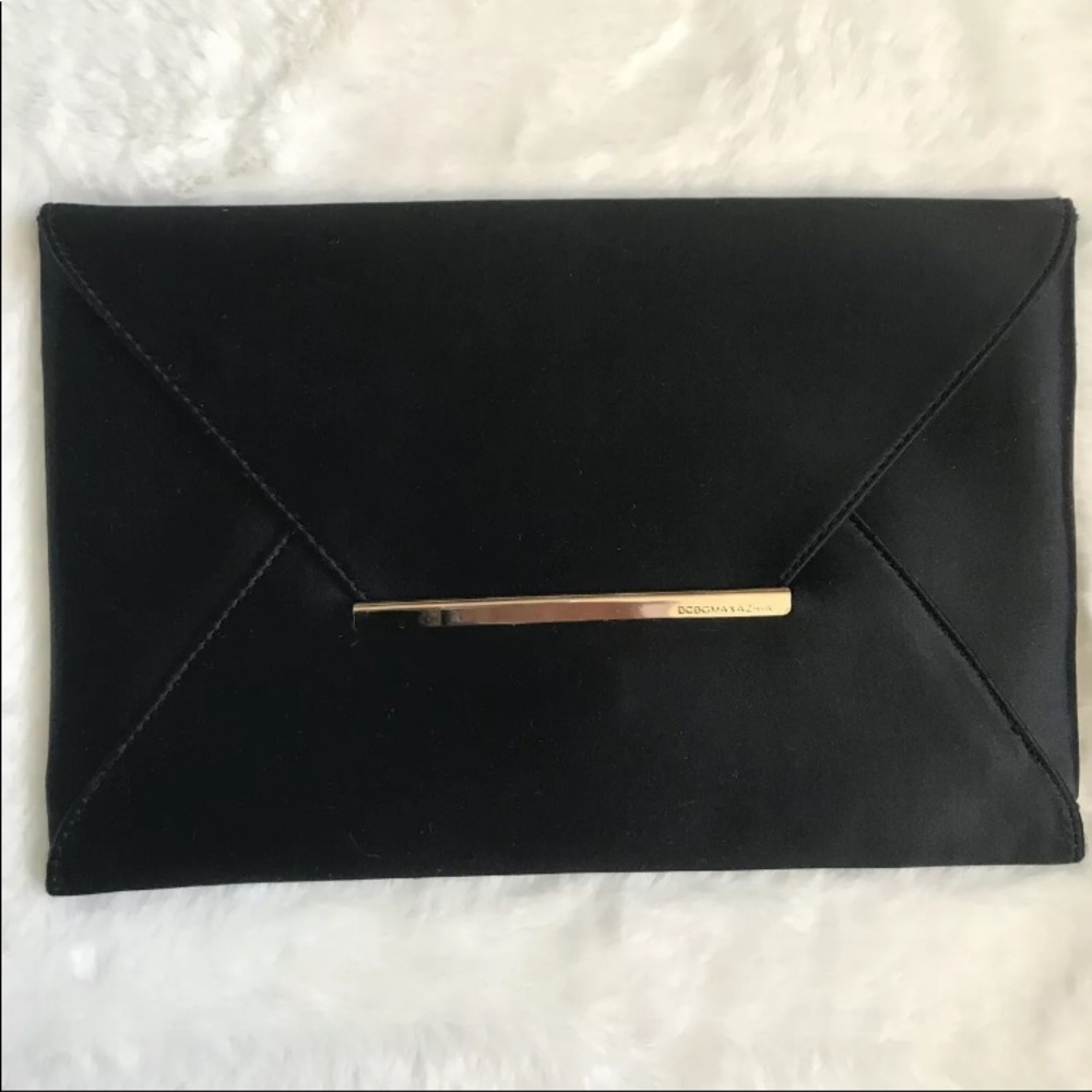 BCBG black satin envelope clutch